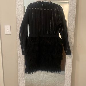 Boohoo Little Black Cocktail Dress with feather details